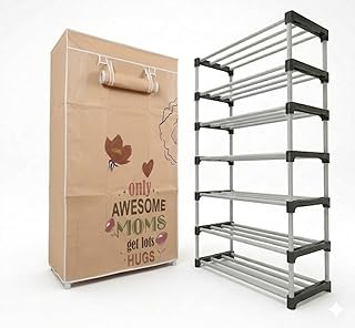 Chalia 6-Layer Shoe Rack with Dustproof Orange Cover | Plastic Frame Shoe Organizer for Home, Entryway, Closet | Stackabl Price In India