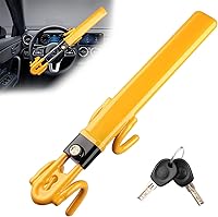 NOEAIKE Heavy Duty Steering Wheel Lock with Double Hooks - Adjustable Universal Anti-Theft Device, Bright Yellow Rubber, 2 Keys