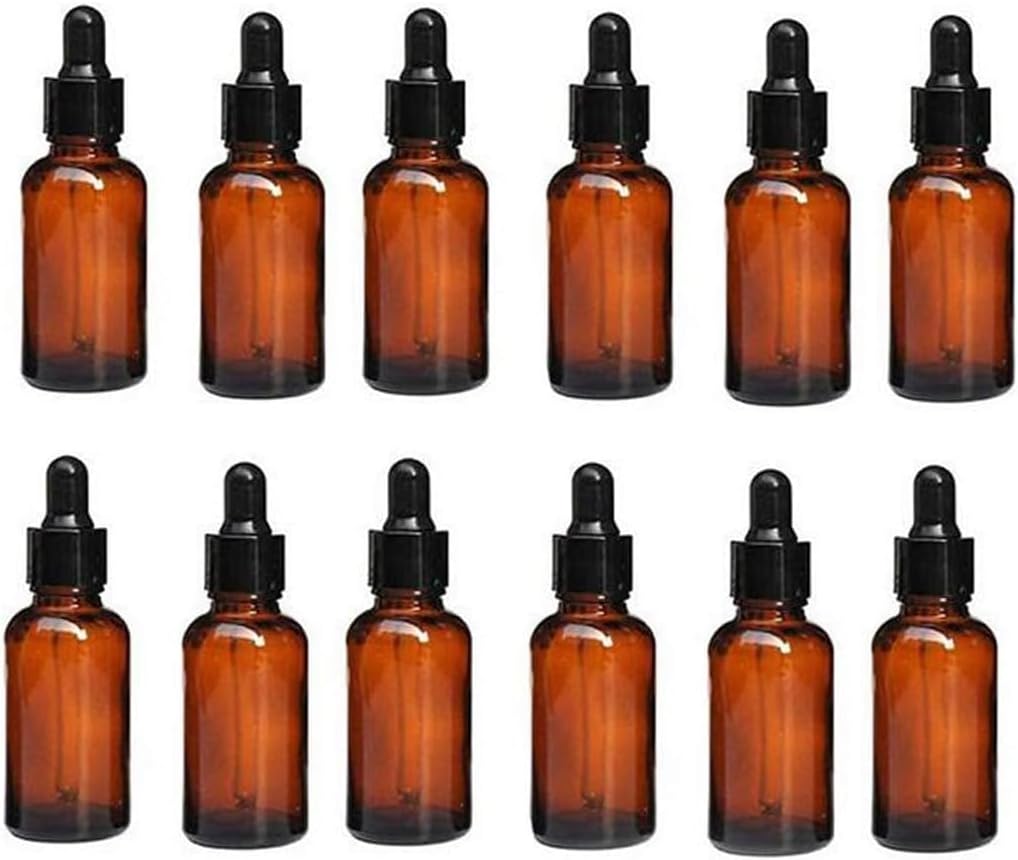 ericotry 12PCS 20ml 0.67oz Empty Refillable Amber Glass Essential Oil Bottle Vial Container with Glass Pipette Dropper For Essential Oils other Liquids Pack of 12