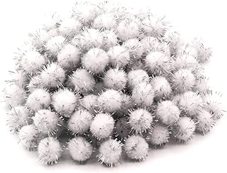 100pcs Glitter Tinsel Pom Poms Sparkle Balls for DIY Craft/Party Decoration/Cat (1.5CM 100PCS (White))
