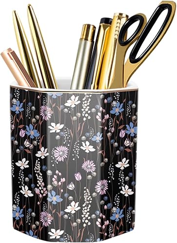 Miniatura 8 de WAVEYU - Soporte de cerámica para bolígrafos para escritorio, lindo, taza de lapices para escritorio, organizador de escritorio, soporte para negro,