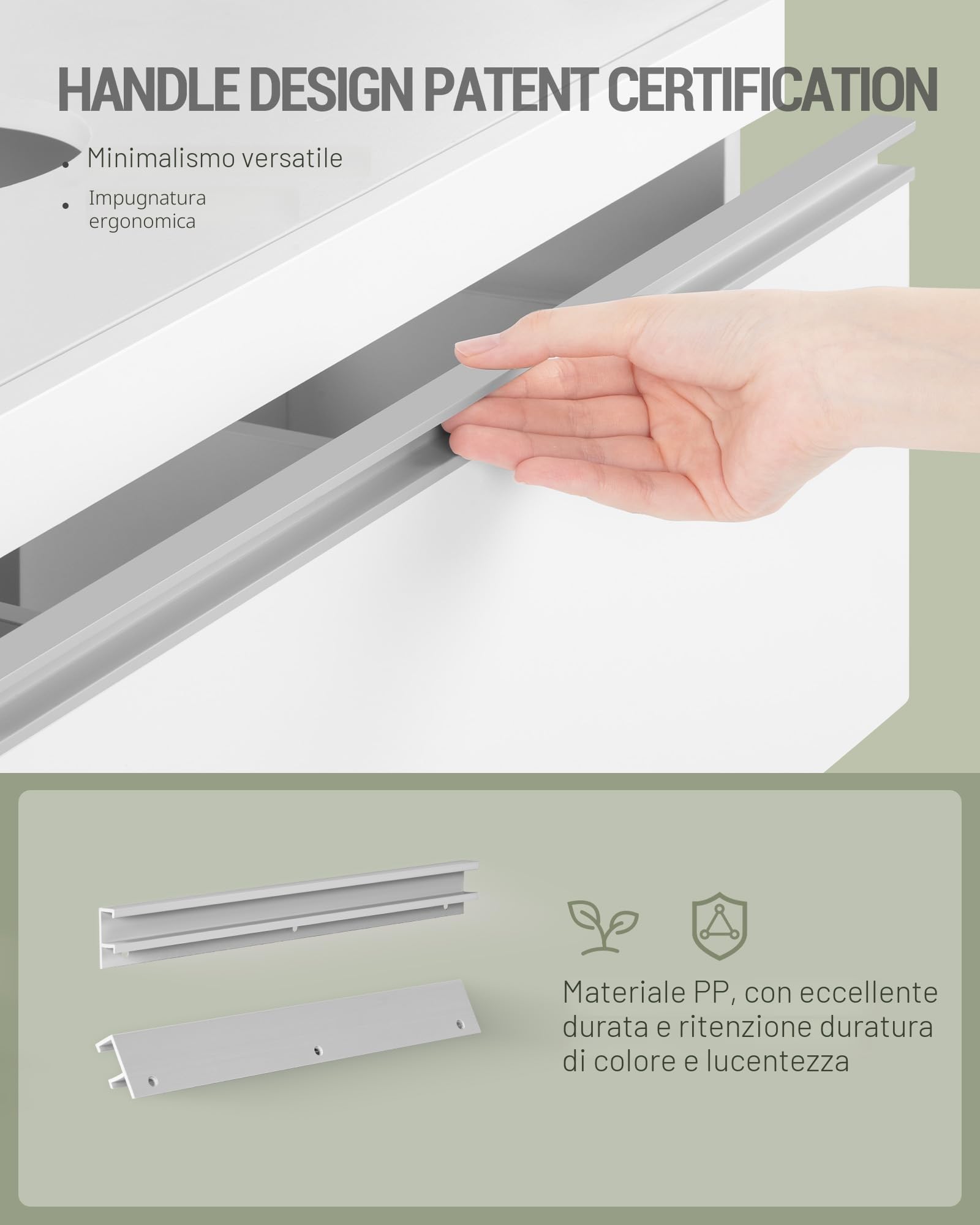 Hzuaneri Mobile Sottolavabo per Bagno, Mobiletto da Bagno, 3 Cassetti, 2 Ante, con Piedini, indipendente, moderno, 30 x 90 x 64 cm, Bianco BC29903X