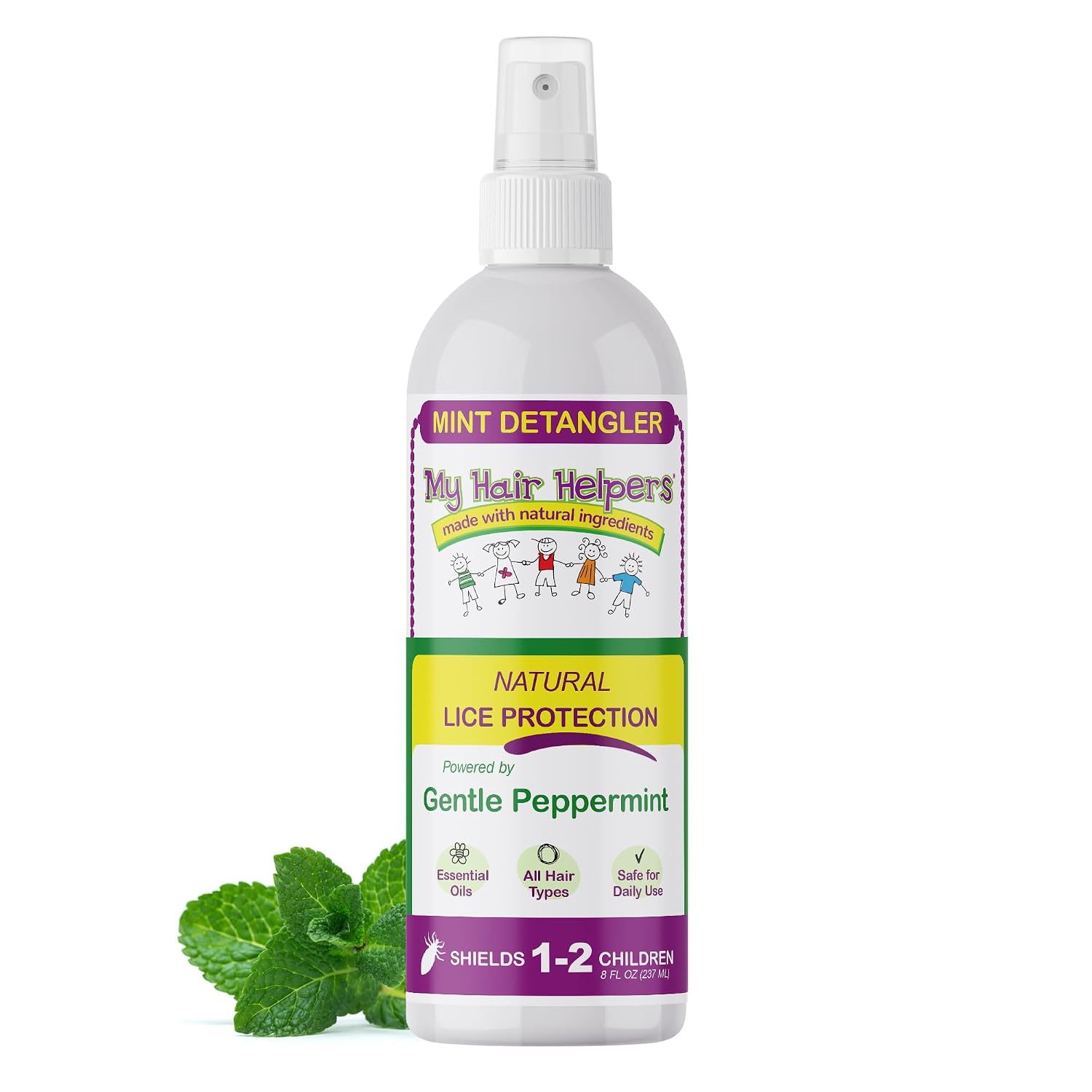 My Hair Helpers Mint Anti-Lice Hair Detangler for Kids - Conditioning Spray - Natural Lice Product - All Hair Types - Works for 1-2 Children, 8 Ounces