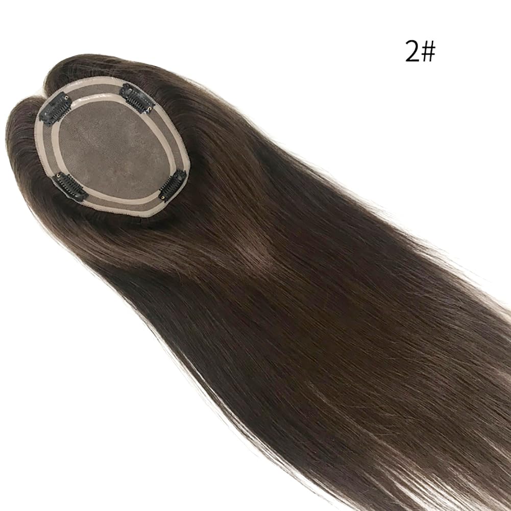 Mono Top Base Women Human Hair Topper With Clips On Size 5"*6" (16 Inch, 2# Dark Brown)