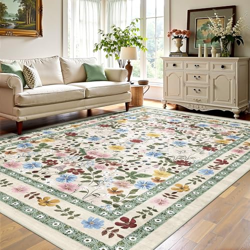 Deerly Floral Area Rugs 5x8 Vintage Boho Washable Non-Slip Living