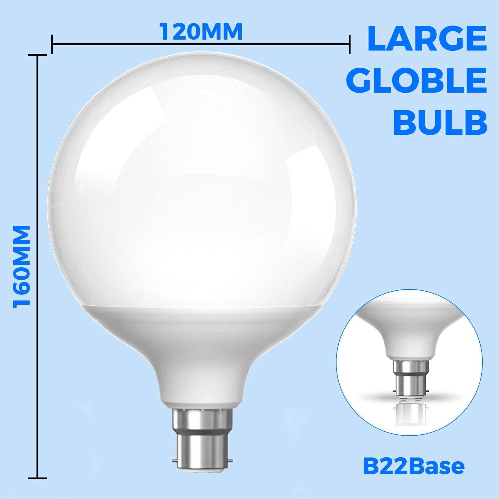 TobeBright Large Globe Light Bulbs Bayonet, Cool White 6000K, G120 B22, 20W(200W Equivalent), White Lampshade, Round LED Bulb - Image 2