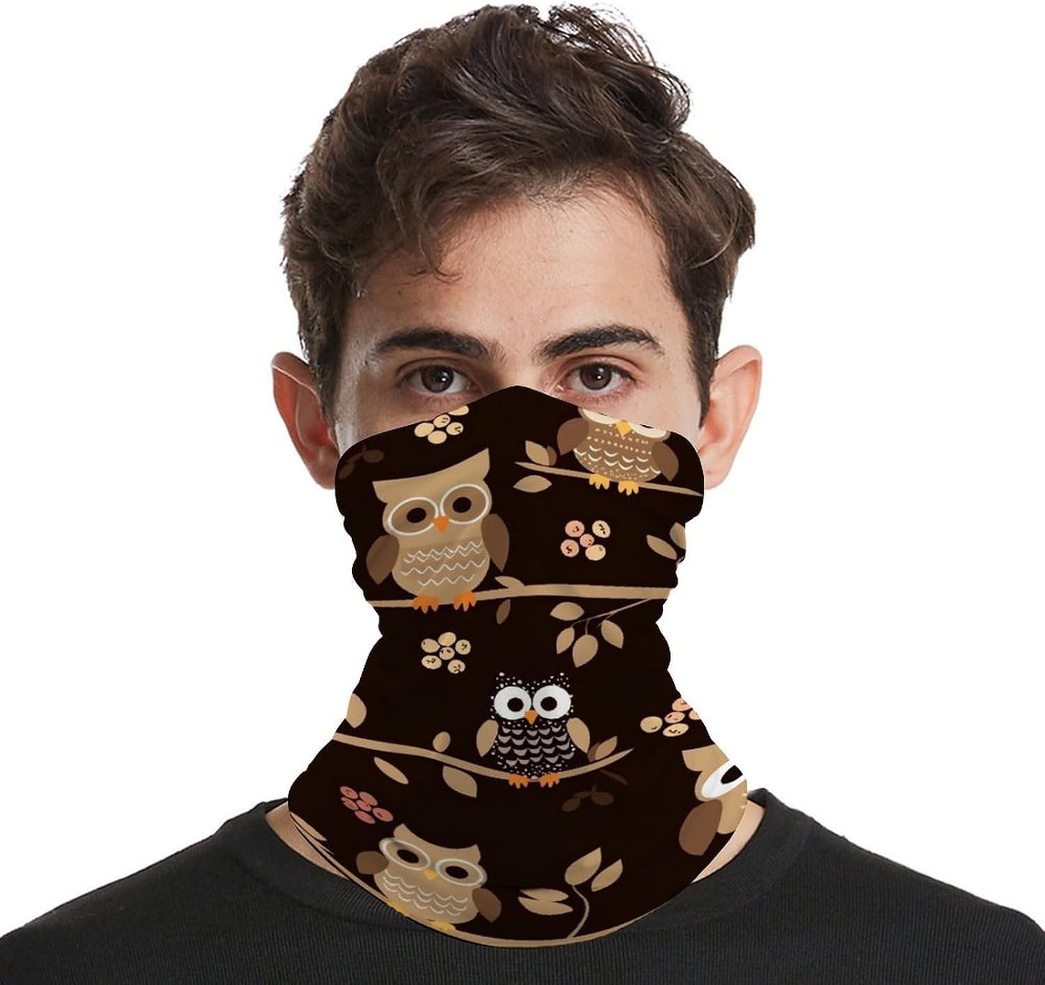 Cute Brown Cartoon Owls UV Protection Face Mask, Cooling Headscarf image 4