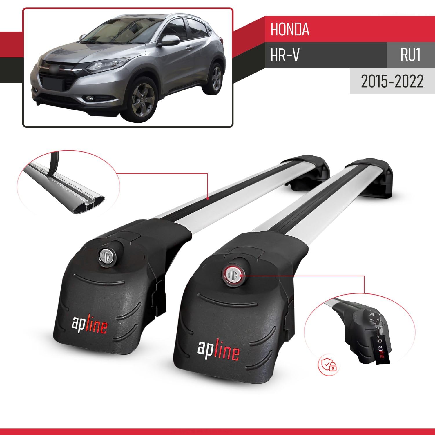 Compatibile con Honda HR-V (RU1) 2015-2022 Modello ACE-2 Barre Tetto Portapacchi Auto Barre Portatutto Grigio Alluminio 2 Barre
