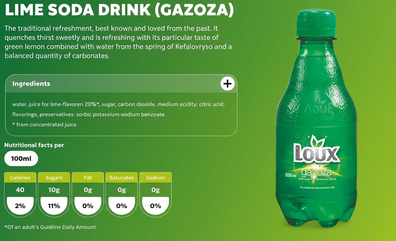 Loux | Greek Soft Drink | Gazoza | Pack of 12 | 330ml