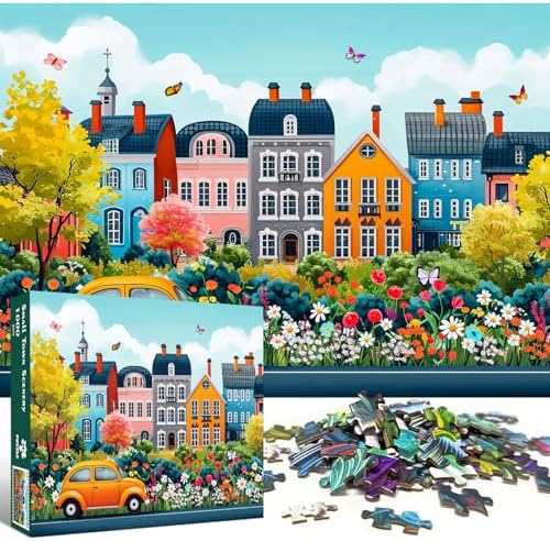 TangMosaic 1000 Piece Puzzle for Adults, Jigsaw Puzzle Challenging Game, Small Town Scenery Puzzles Interlock Perfectly No Dust for Home Decoration, Great Birthday Party - 1