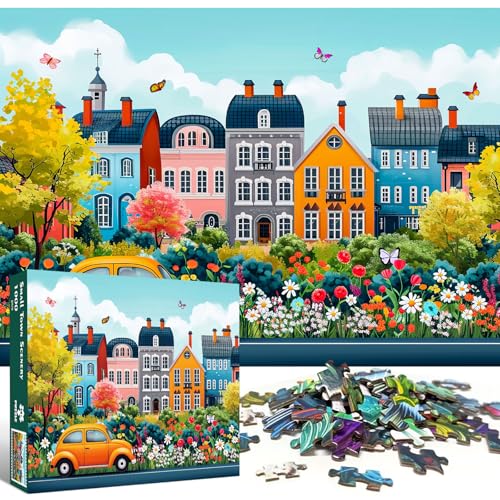 TangMosaic 1000 Piece Puzzle for Adults, Small Town Scenery Jigsaw Puzzle, Impossible Puzzles Game, Interlock Perfectly No Dust, Home Decoration Puzzle, Gifts for Easter Father's Mother’s Day - Thumbnail 2