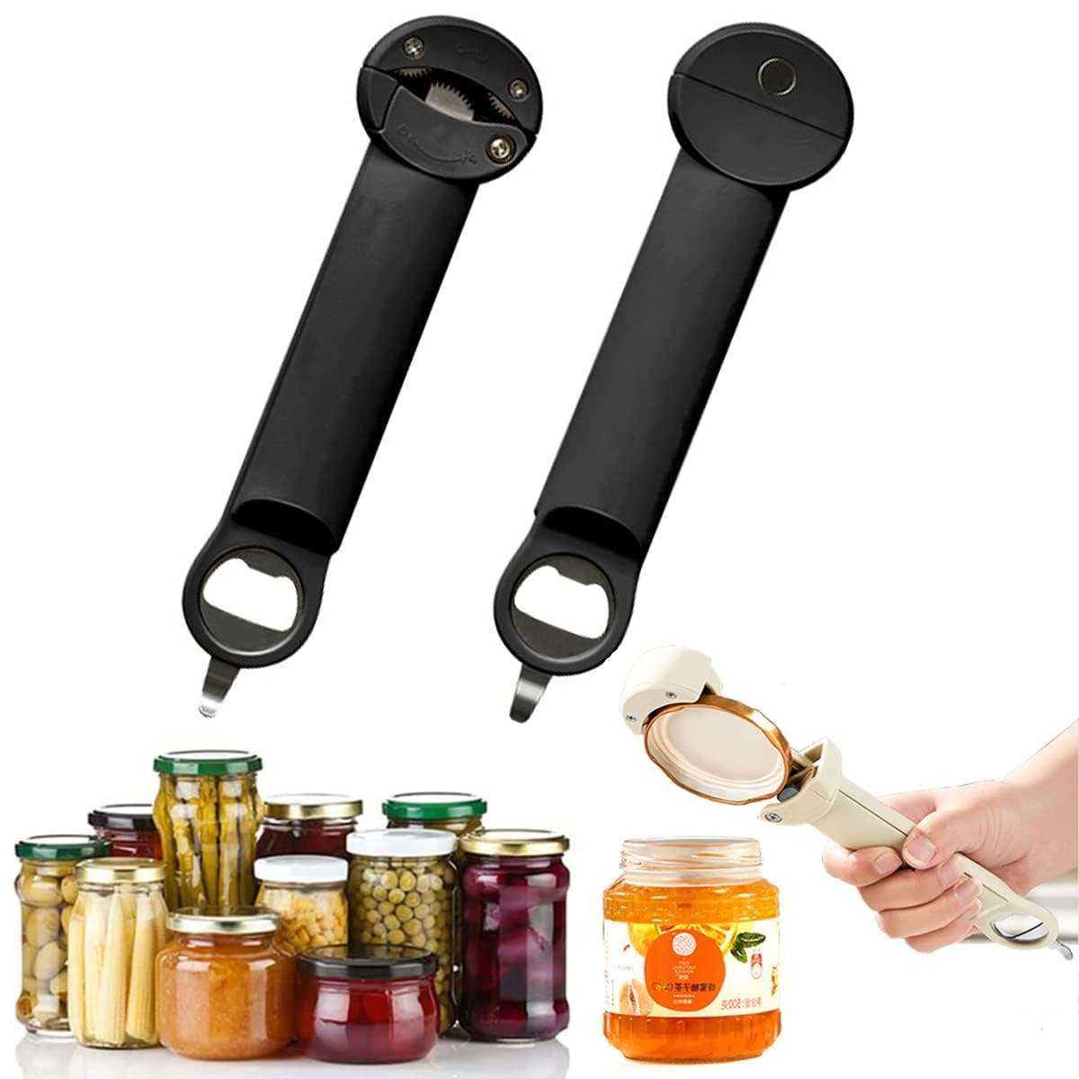 EHOTER Multifunctional Retractable Bottle Opener 2024 New Jar Opener Bottle Opener Adjustable Multifunctional Can Opener Jar Lid Gripper for Senior Arthritis (Black*2)