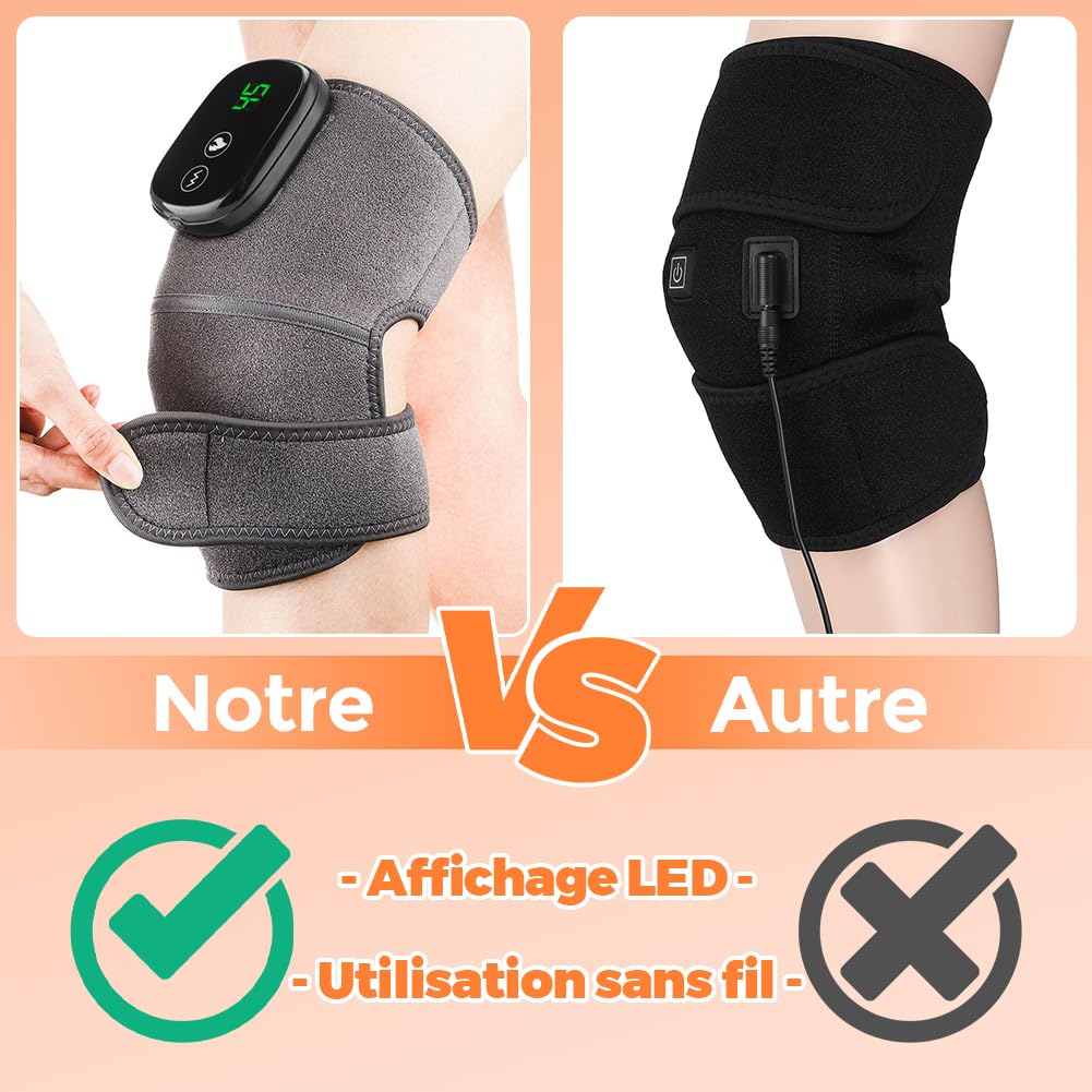 Tiiyee Masseur de Genou Sans Fil, 3 in 1 Chauffag Fonction de Vibrations | Massage Genoux 3 Niveaux de Genouillère Chauffante Appareil Massage épaules Coudes Masseur de Mollet avec Batterie 5000mAh