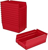 Akro-Mils 30130 Heavy Duty Plastic Shelf Bins 11-5/8x6-5/8x4 Inch Red 12-Pack Garage Closet Organization