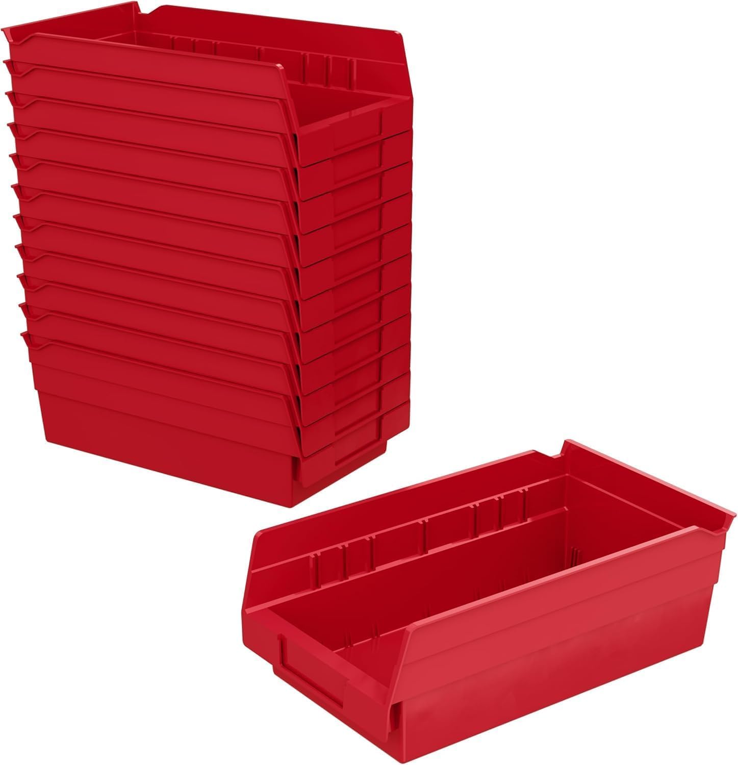Akro-Mils 30130 12-Inch by 6-Inch by 4-Inch Plastic Nesting Shelf Bin Box, Red,Case of 12