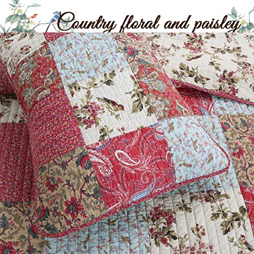 image for Cozy Line Home Fashions Adeline Red Teal Khaki Floral Country Real Pat