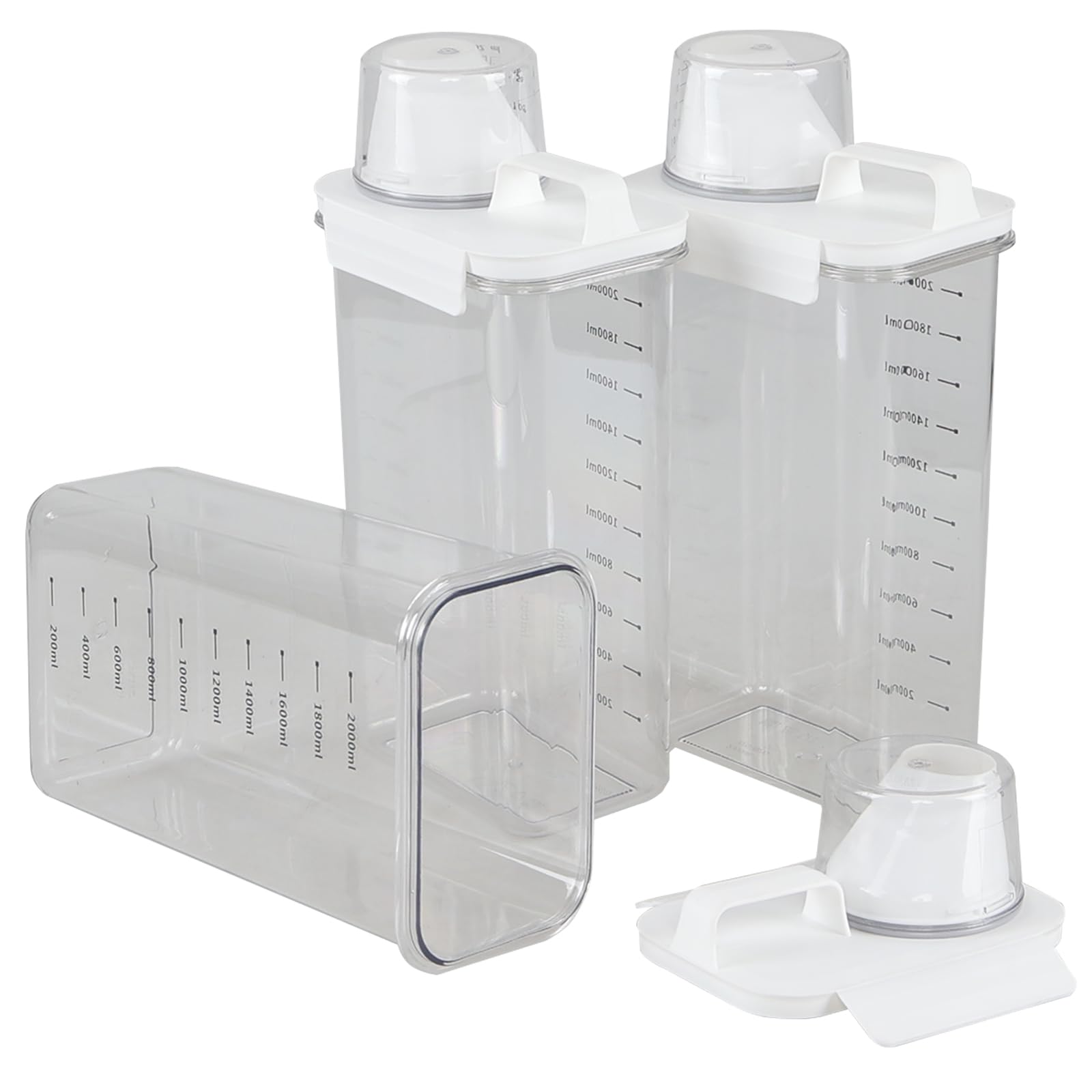 Confezione da 3 dispenser di detersivo liquido in plastica trasparente, per polvere, perline, ammorbidente e candeggina, 2211 g