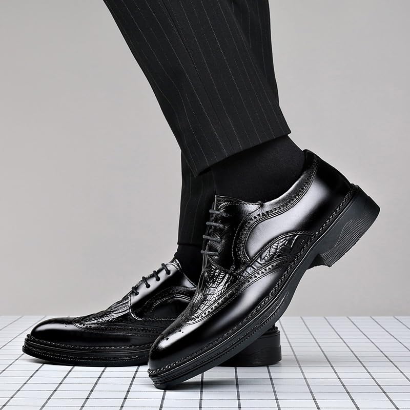 Men's Fashion Wingtip Brogue Shoes Men Genuine Leather Lace Up Oxford Shoes Business Casual Comfort Pointed Toe Derby Shoes2