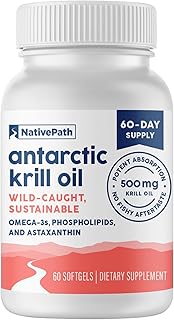 NativePath Antarctic Krill Oil - Wild Omega 3 Krill Oil (500 mg) Softgels with EPA, DHA & Astaxanthin - Joint Supplement, Heart, Brain & System Supplement