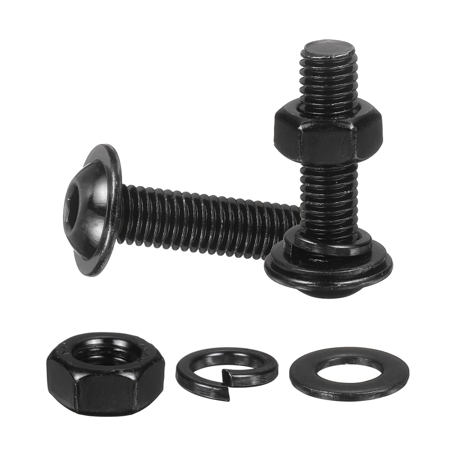 M METERXITY 20 Set M8 x 30mm Flanged Button Head Socket Cap Screws, Black 304 Stainless Steel 18-8 Hex Socket Head Screws Bolts, Nuts, Flat & Lock Washers for DIY, Furniture, Automotive