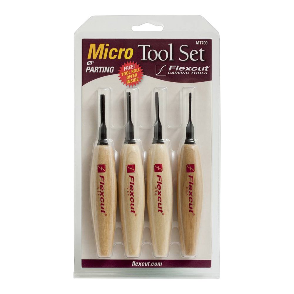 FLEXCUT Carving Tools, 60 Degree Parting Micro Tool Set, Razor Sharp High Carbon Steel Blades, Set of 4 (MT700)