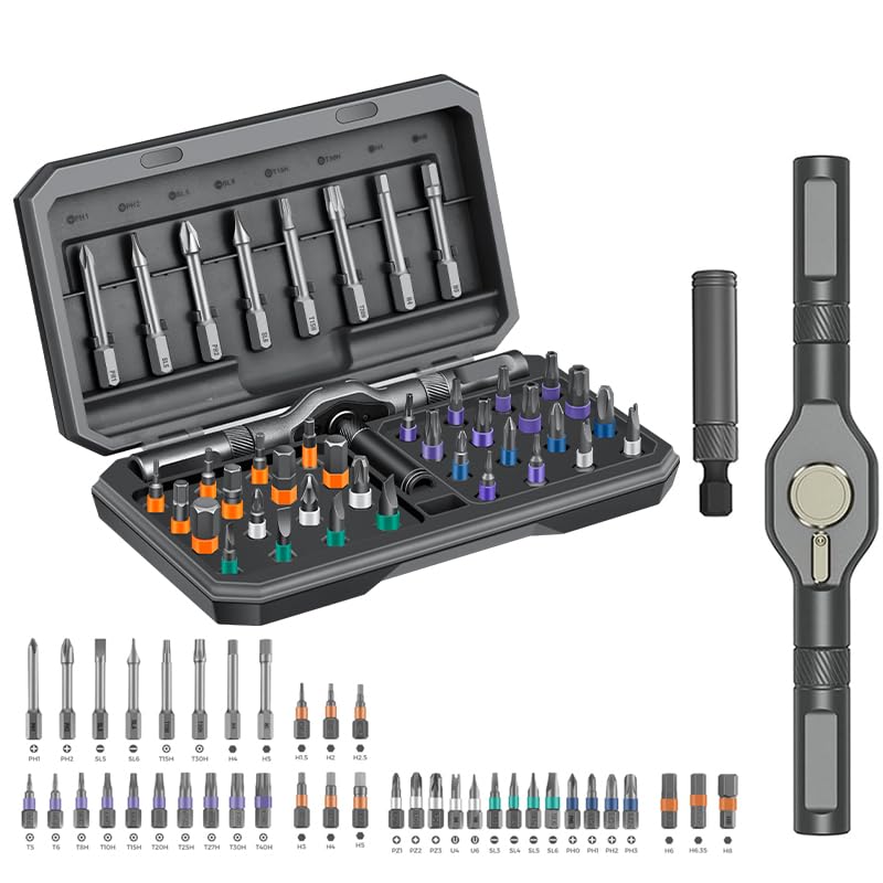 42 in 1 Magnetic Screwdriver Set,Multi Bit Screw Driver Set with T Handle Ratchet,Precision Mini Screwdriver for Furniture,Electronic,Bicycle Repair