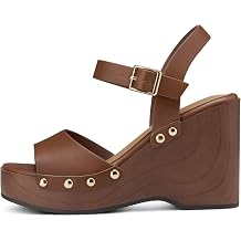 TEMOFON Wedge Sandals for Women Comfortable High Heel Platform Sandal | Square Open Toe Sandals, Studded Design, Adjustable Ankle Strap, Arch Support for Daily Wear