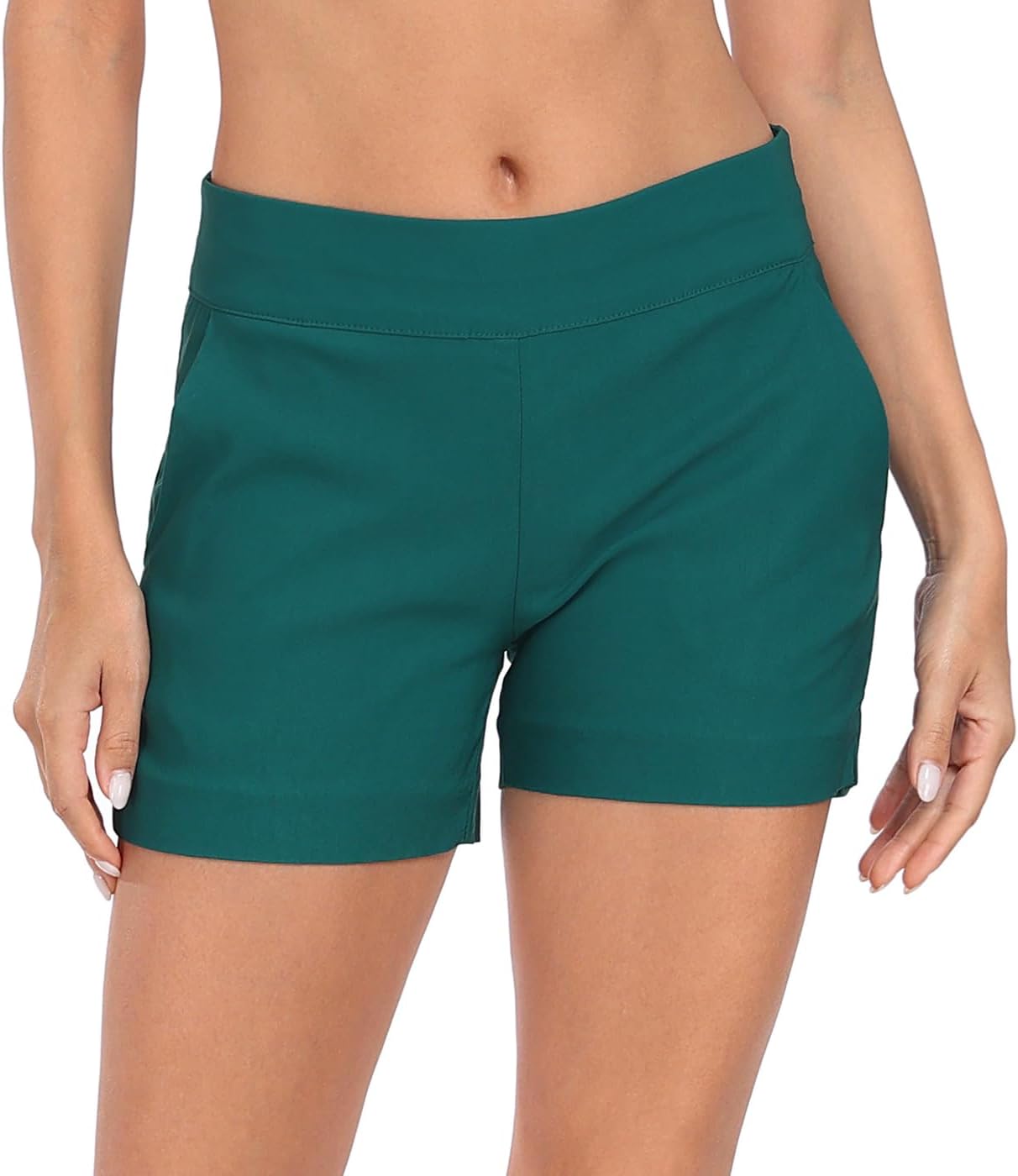 HDE Chino Shorts for Women 4" Inseam Elastic High Waisted Casual Summer Shorts - Image 7