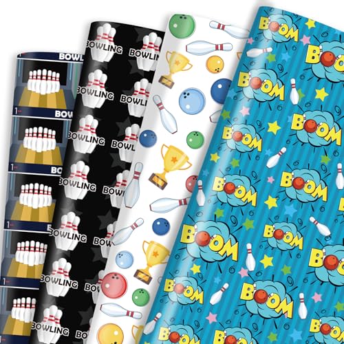 Bowling Wrapping Paper 12 Sheets - Bowling Pins,Balls Wrapping Paper - Sports Birthday Gift Wrap for Birthday, Bowling Party - 20"×28"