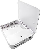 LZDICITARU Emergency Battery Operated Phone Charger - USB Power Bank Powered by 4 AA Batteries, Portable Outlet & Flashlight (White)