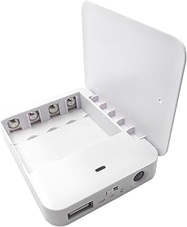 Battery Operated Phone Charger Emergency|USB Battery Powered Power Bank Portable 4 AA Batteries Powered Outlet (White)
