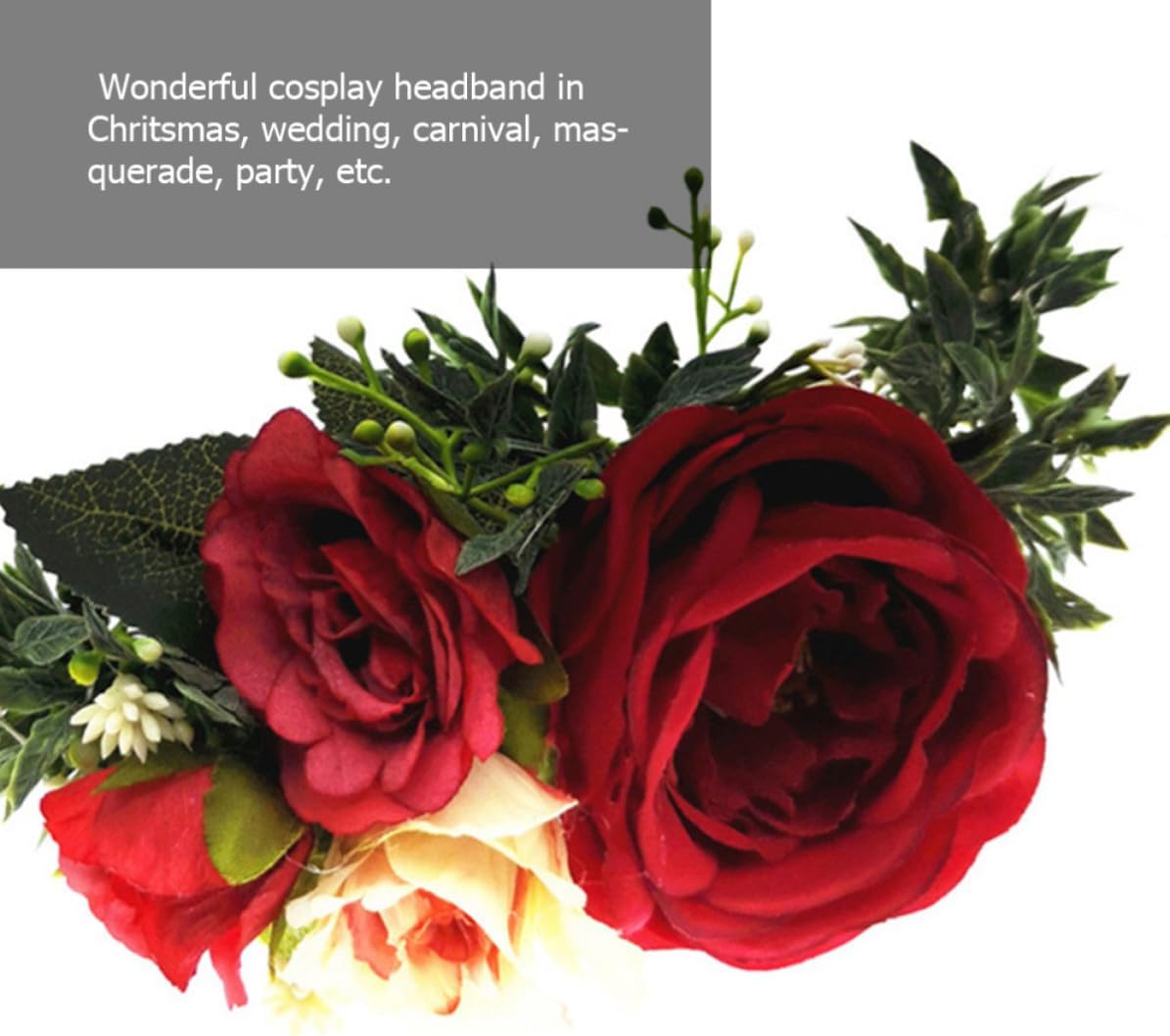 Elegant Artificial Rose Hair Hoop Wreath for Bridesmaids and Brides, Red Cloth Material with Simulation Rose Decorations, Headdress for Weddings and Masquerade Parties