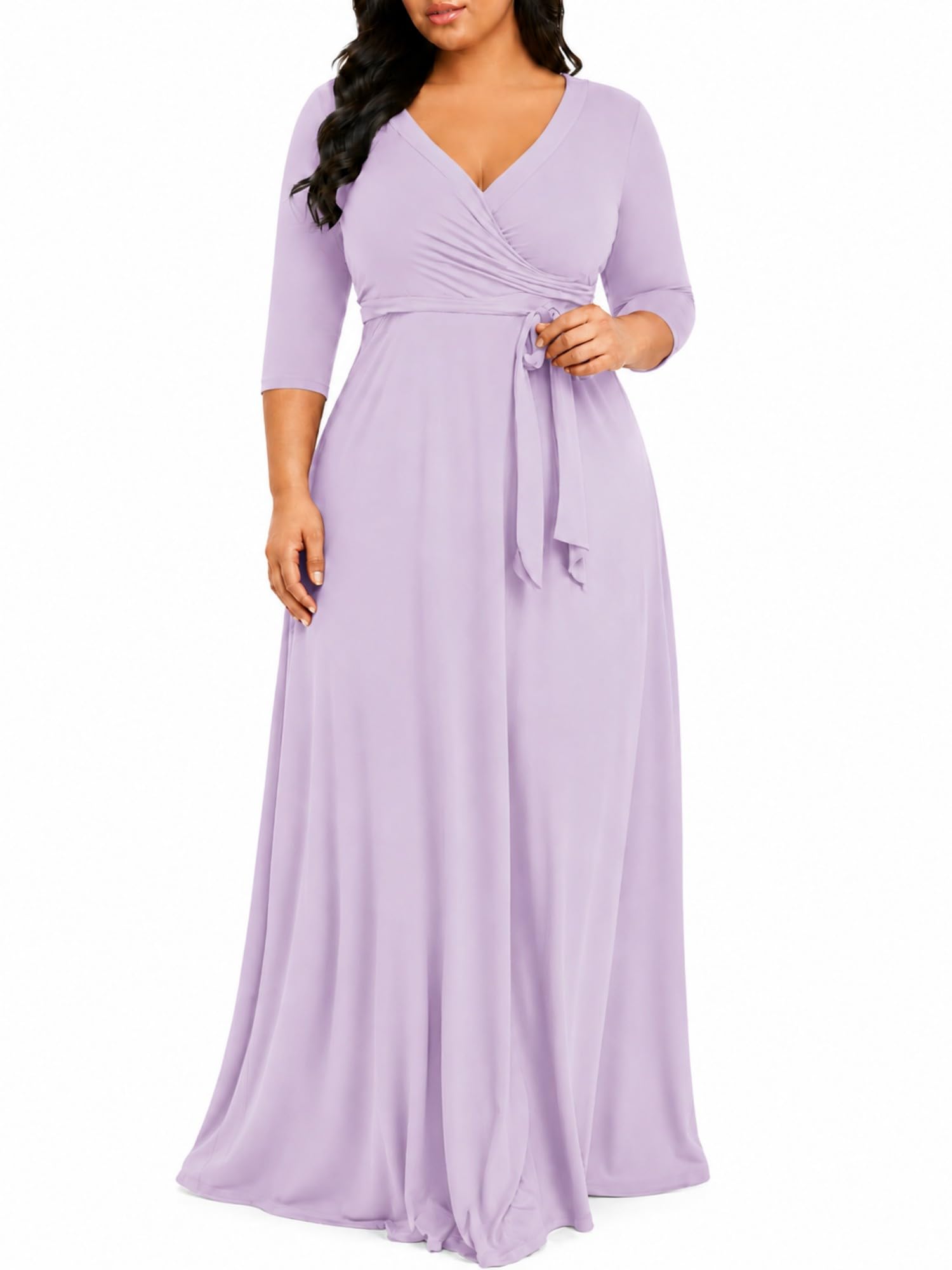 PinkPatty Women's Plus Size Maxi Dresses Casual Flowy 3/4 Sleeves Dress Printed Vacation Dress for Daily Wear with Belt