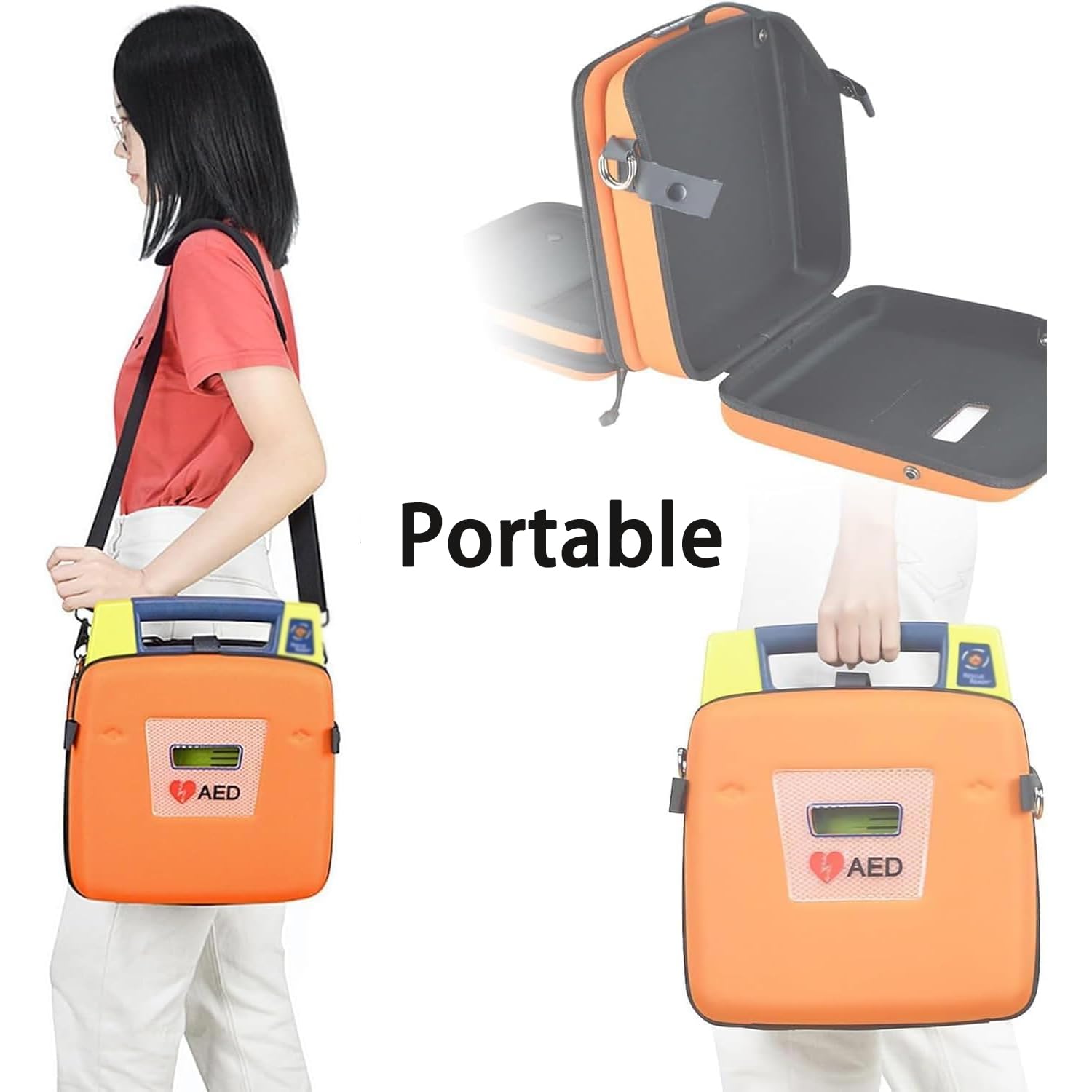 Maletín para desfibrilador, bolsa de transporte para desfibrilador AED, diseño de dos capas, resistente al desgaste, con correas ajustables para el hombro, para el hogar, la oficina y lugares públicos