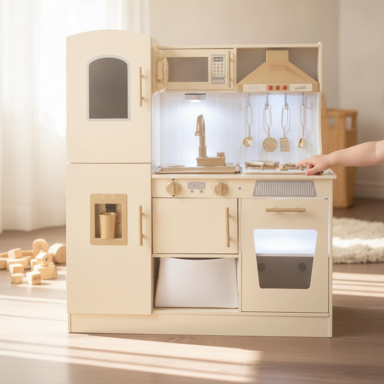 spielküche stabil küche aus Spielzeugküche mit Herd für, Zimmer, Spielzimmer, Garten, Milchkaffee Goldene Küche
