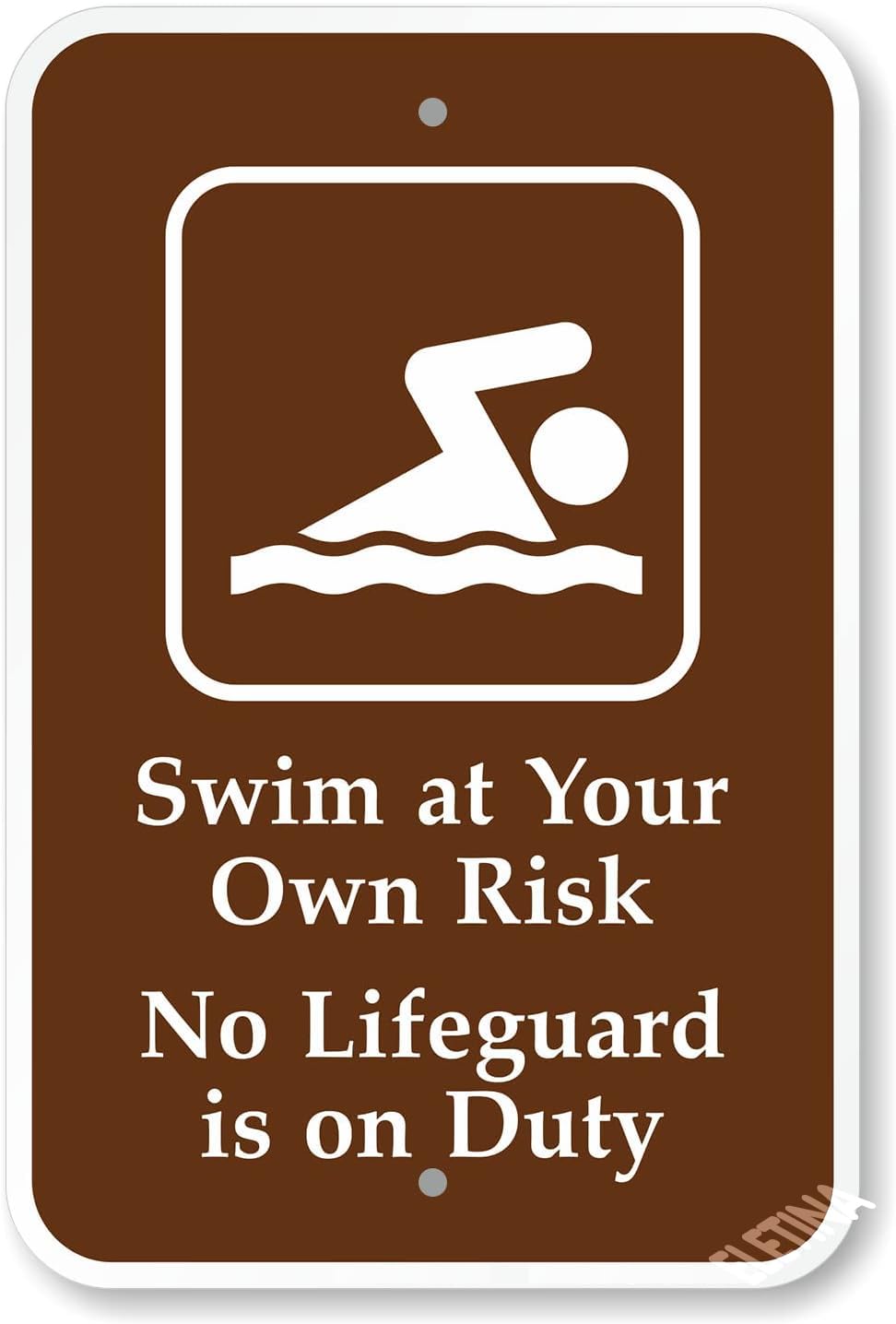 Warning Sign Pool Rules Swim At Your Own Risk No Lifeguard On Duty Safety 8""X12"" Metal Aluminum