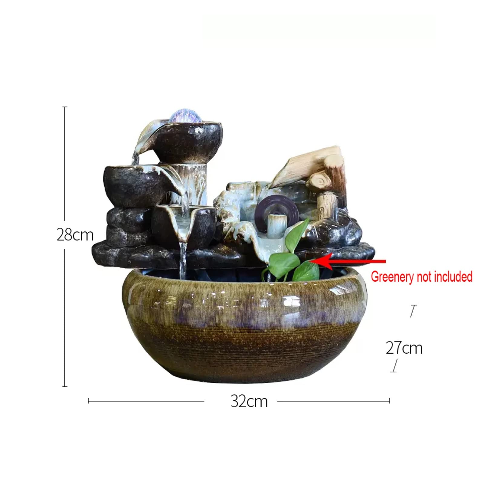 Fuente Decorativa de jardín, Fuente de Agua con Cascada, de cerámica, con Bomba de Agua, Feng Shui Zen, decoración para salón, Dormitorio, Oficina, 32 x 27 x 28 cm