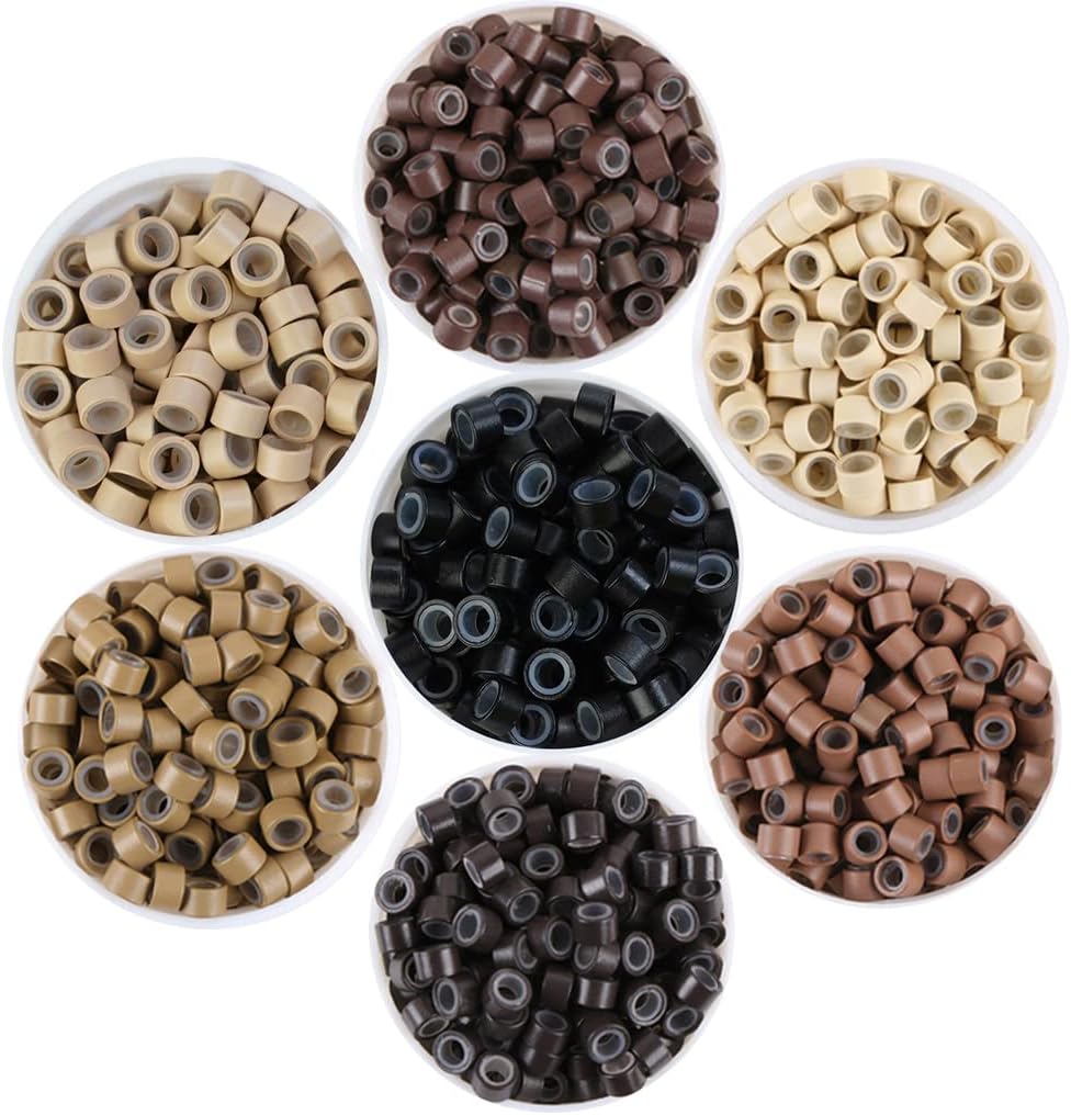 1000 Pcs 5.0mm Micro Rings Silicon Lined Silicone Nano Beads for 0.7g/1.0g I Tip Stick Hair Extensions Micro Rings Silicone Nano Rings Beads 5.0mm #3 Dark Brown