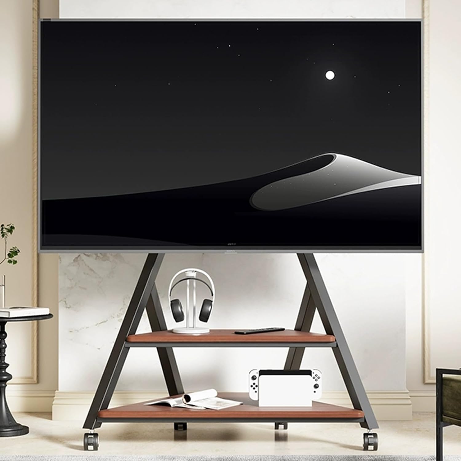 Mobile TV Stand, Mobile TV Cart on Wheels, Rolling TV Stand for 50-85 Inch TVs, Small Spaces Rolling TV Cart, Floor TV Stand for Bedroom,Office