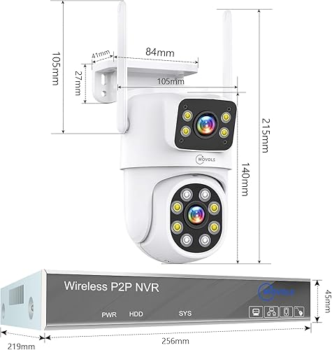 Miniatura 7 de MOVOLS - Sistema de cámara de seguridad inalámbrica 5G2.4G WiFi 4 piezas 4MP+4MP sistema de cámara de doble lente, sistema de cámaras domo PTZ HD 2K