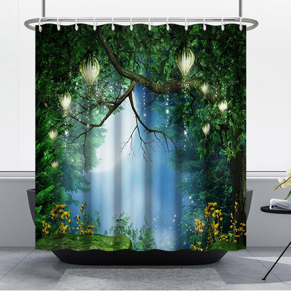 Renaiss 72x78 Inches Enchanted Forest Shower Curtain Fairy