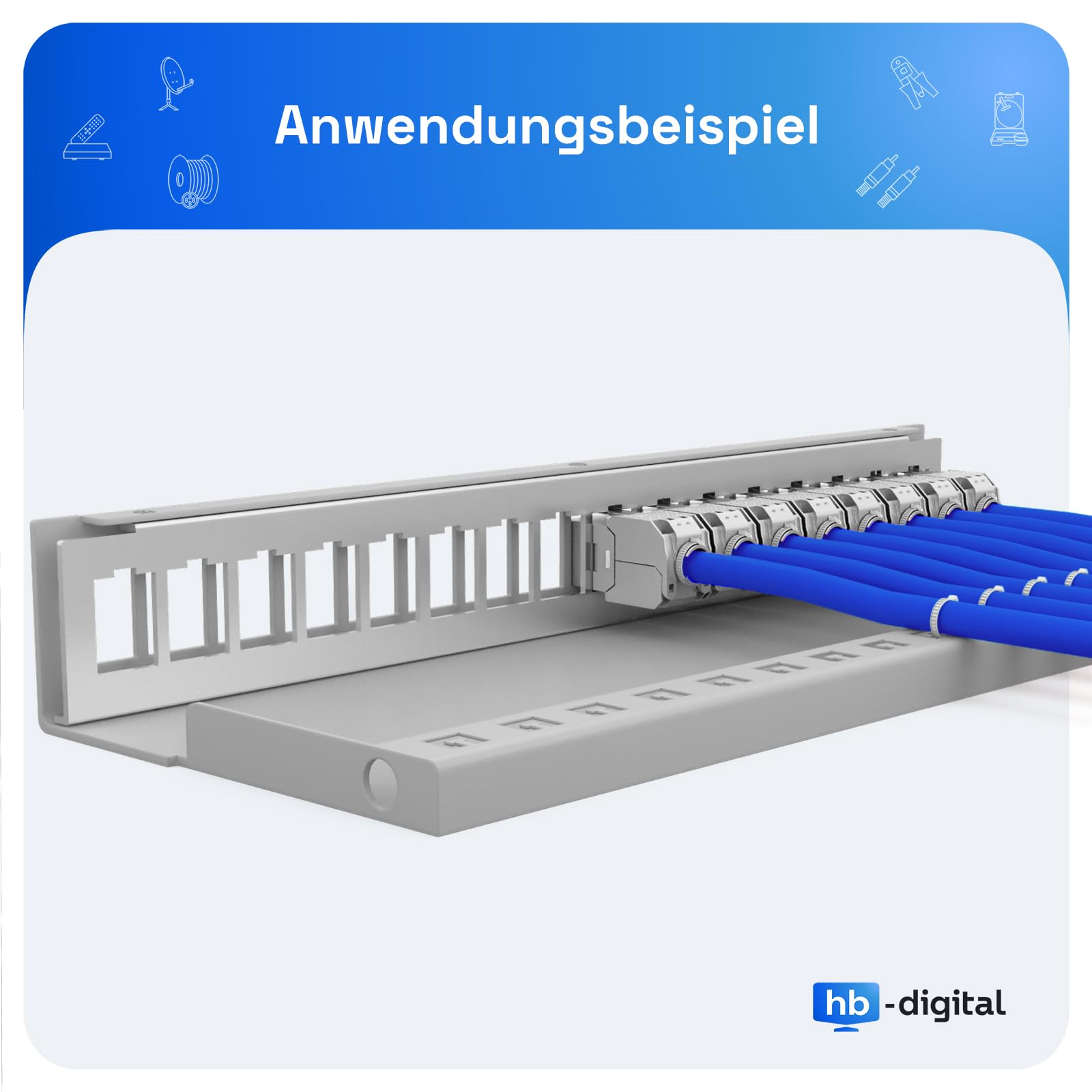 HB-DIGITAL Zestaw: 16-portowy panel krosowy obudowa do modułów Keystone + 16 x Cat.8 Keystone RJ45 gniazdo Jack do instalacji sieciowej kompatybilne z kablem instalacyjnym LAN Ethernet | Jasnoszary