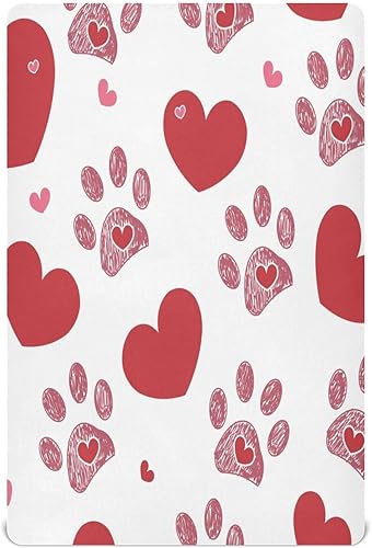 Miniatura 1 de Kigai Sábana bajera ajustable para cuna para niños y niñas, para el día de San Valentín, diseño de corazón y patas de perro, sábana de punto para