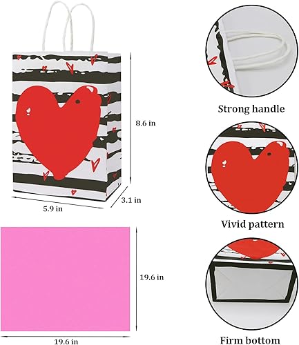 Miniatura 2 de Tuzuaol Paquete de 12 bolsas de regalo para el día de San Valentín con papel de seda para niños, bolsas de papel de San Valentín con asa para