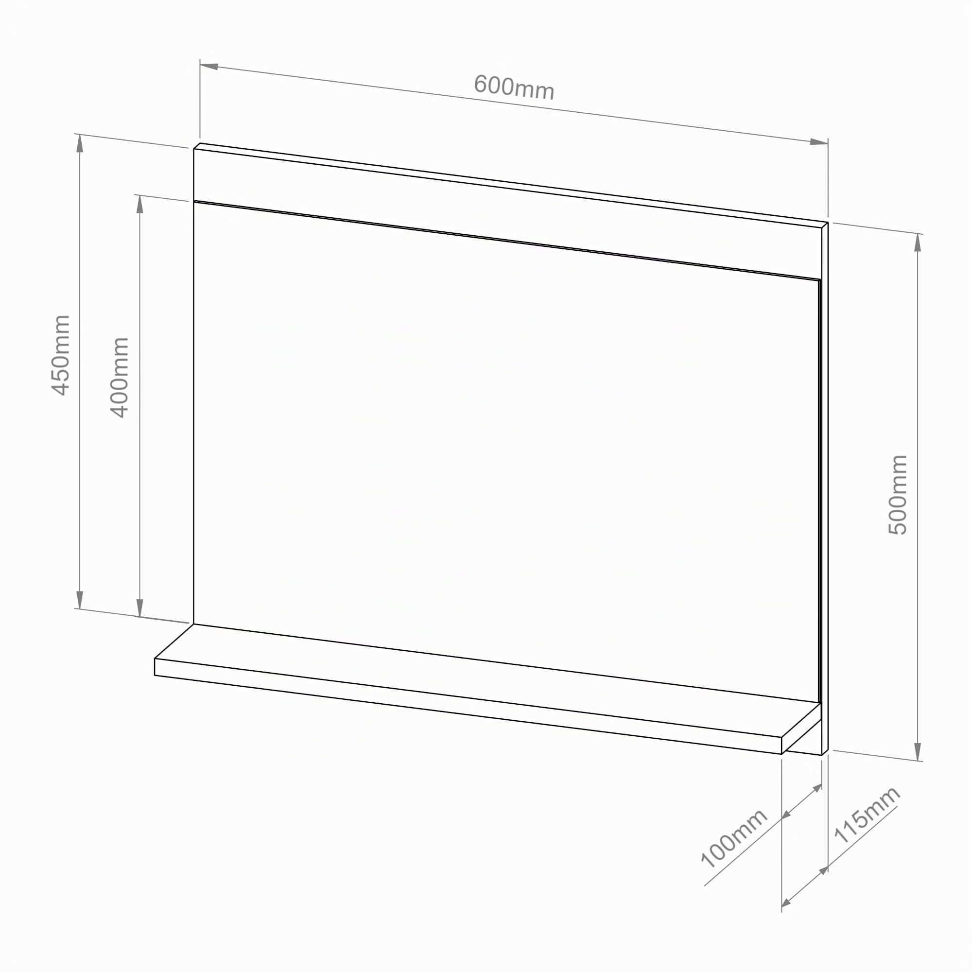 [en.casa] Specchio Rettangolare da Parete con Ripiano Integrato per Bagno Specchiera con Mensola da Appendere 50 x 60 x 12 cm Ingresso Corridoio - Bianco