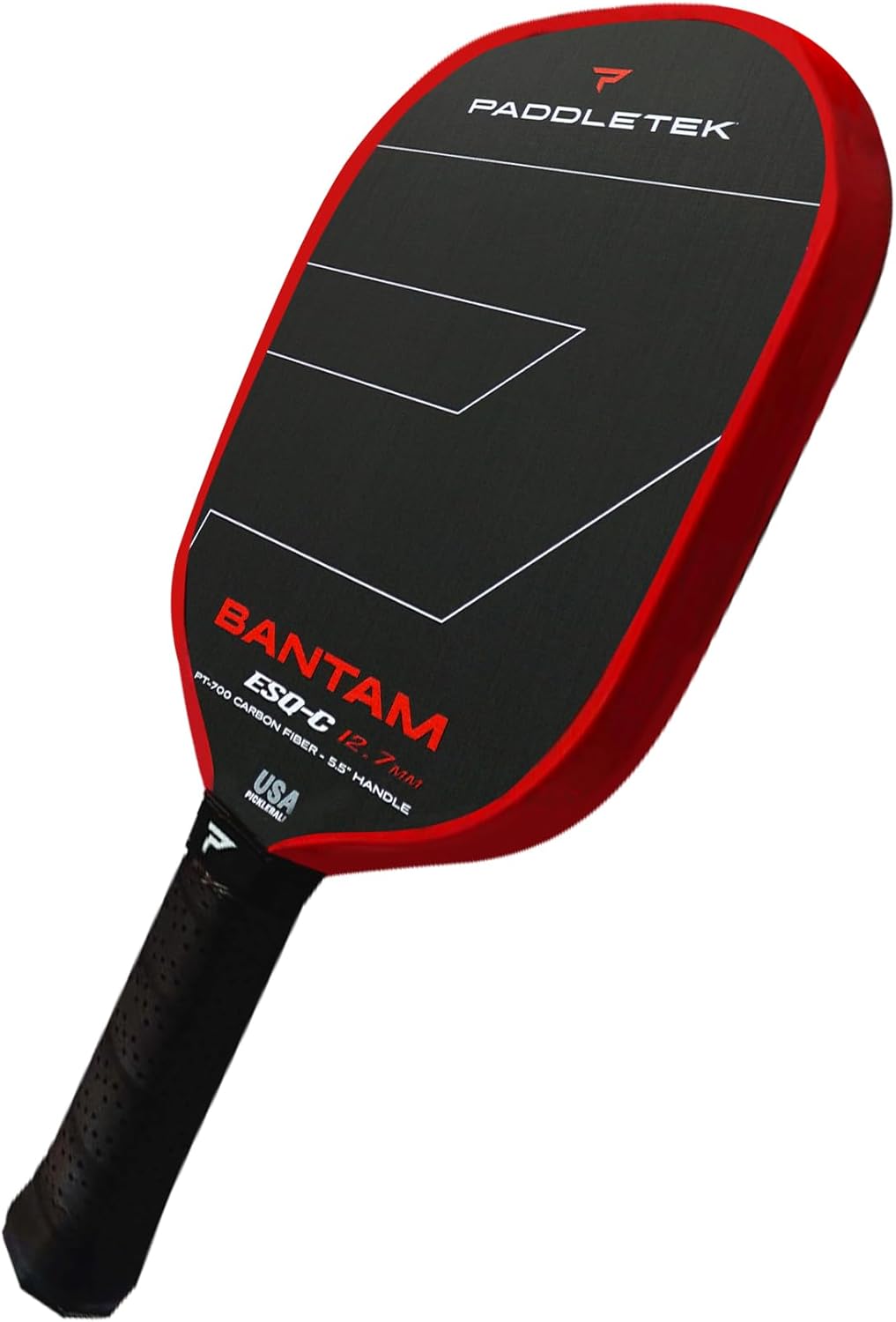 Paddletek Bantam ESQ-C 12.7mm Pickleball Paddle with Polymer Honeycomb Core - Unidirectional RAW Carbon Fiber Pickleball Paddle – Torsional Weighting & Performance Grip - USAPA Approved - 5.5" Handle