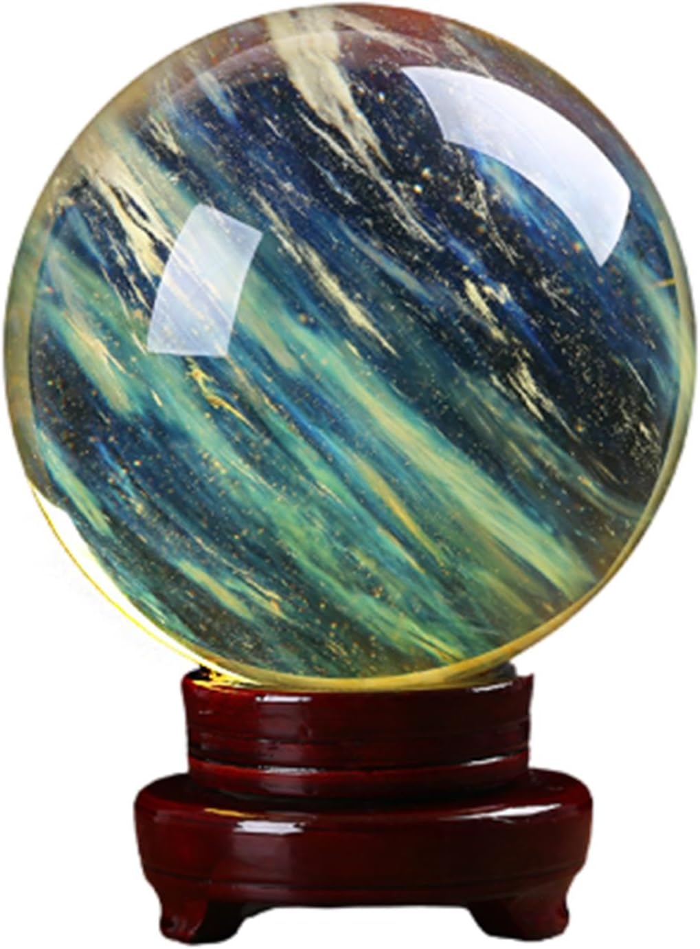 Melting Yellow Crystal Ball Citrine Sphere with Wooden Stand Quartz Ball Crystal Ball for Feng Shui Home Decoration,16cm