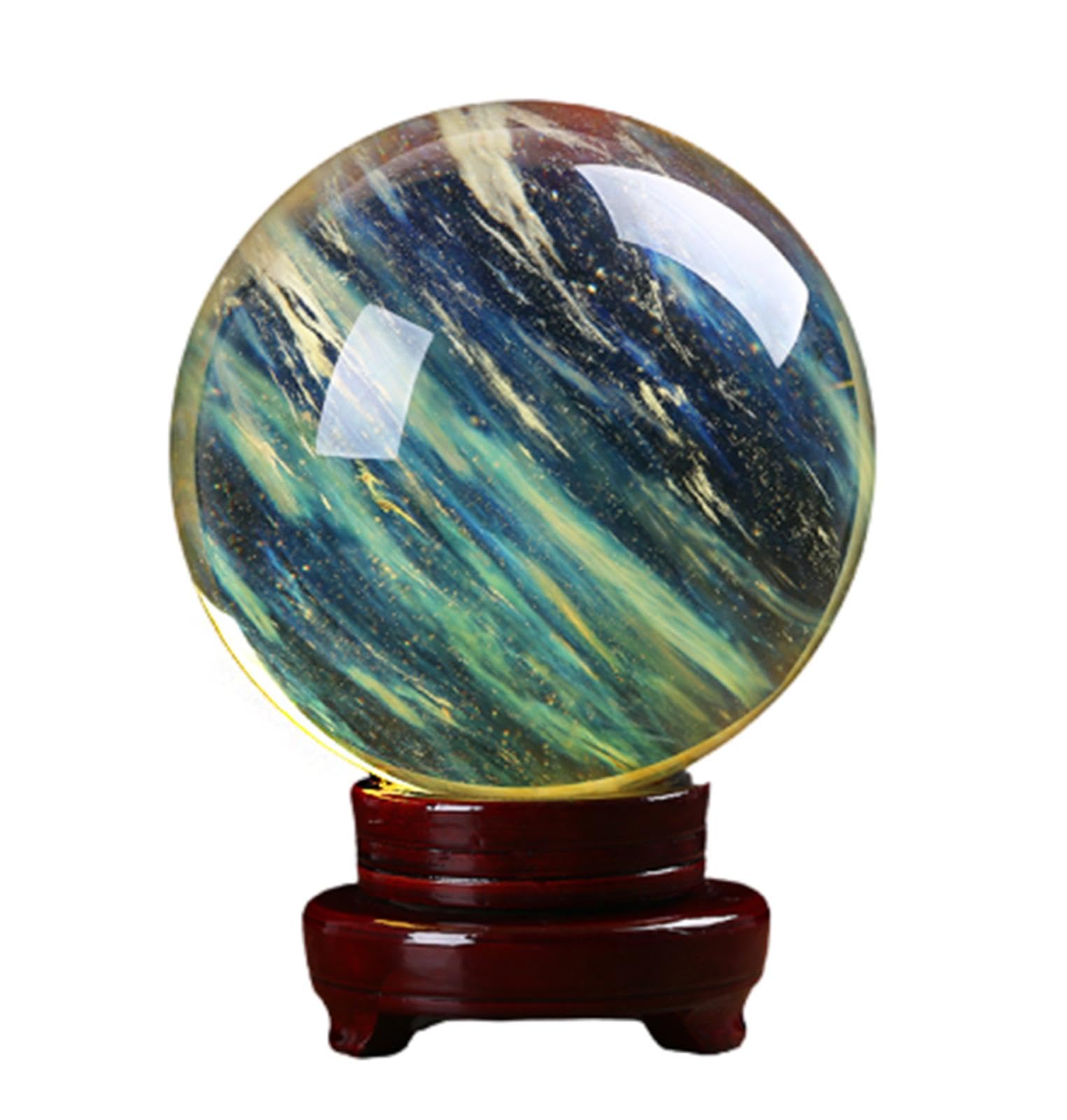 BJXKHFPIV Melting Yellow Crystal Ball Citrine Sphere with Wooden Stand Quartz Ball Crystal Ball for Feng Shui Home Decoration,16cm