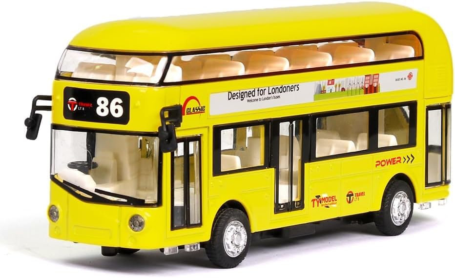 Runi Enterprise Metal Pull Back Diecast Car London Bus Model Pull Back Car Model with Sound Light Boys Gifts Toys for Kids【Pack of 1】