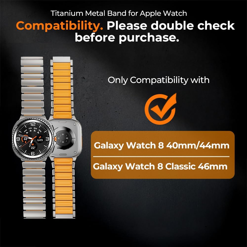 Titanium Watch Band for Samsung Galaxy 8 40/44/8 classic 46mm - Hybrid Silicone Lining & Secure Buckle - Adjustable Lightweight Metal Strap for Active & Formal Use, Anti-Slip, No Hair Pull